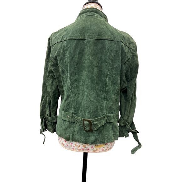 💚 L.A.L. Live A Little XL Green Suede Moto Jacket – Asymmetrical Leather Coat - Picture 4 of 5